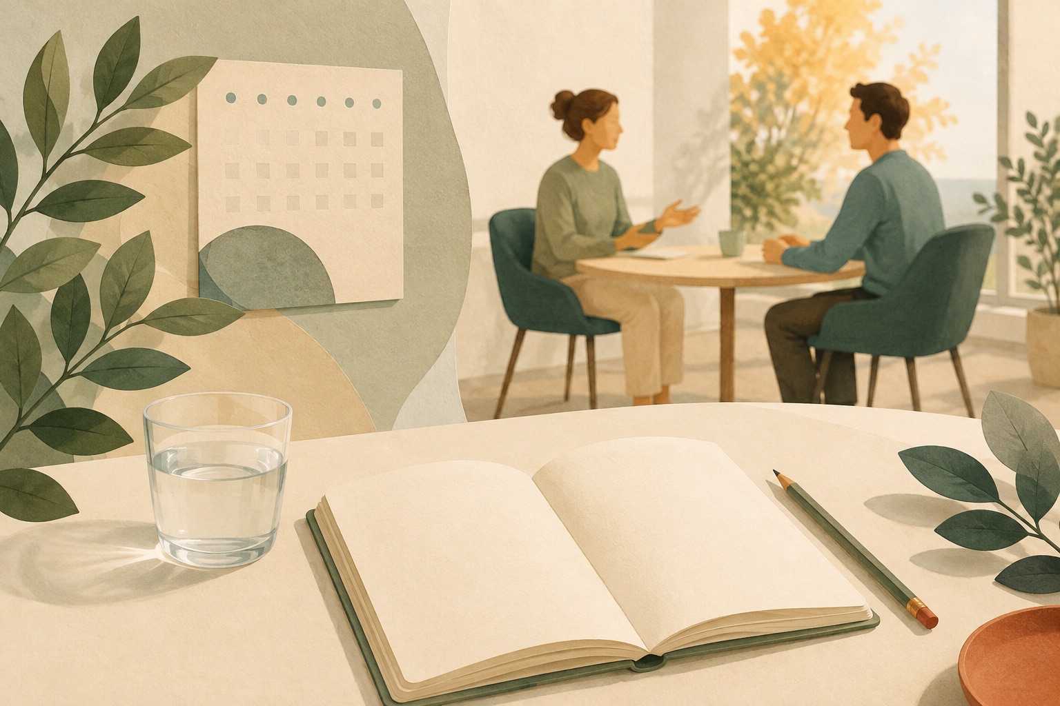 Redaktionelle Illustration eines im Herbst vorbereiteten Präventionsgesprächs